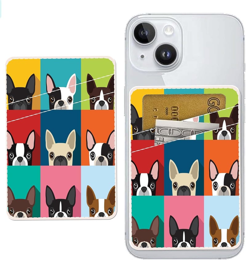 AOHRO Dual Pocket Leather Phone Wallet, Adhesive Stick On, Cute & Funny Dogs Design - Image 1